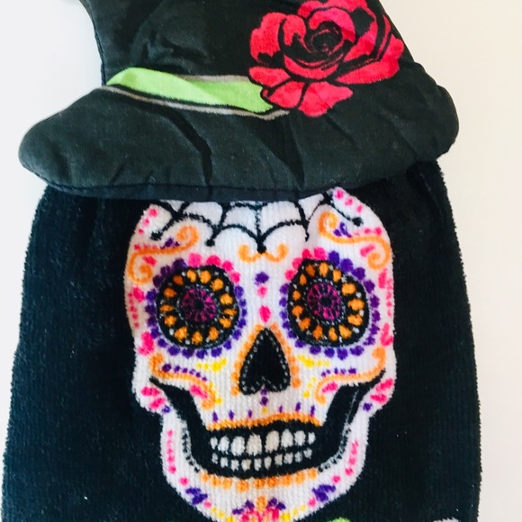 2 Halloween Top Hat Tie DOD Skull Kitchen Towels - Picture 6 of 7